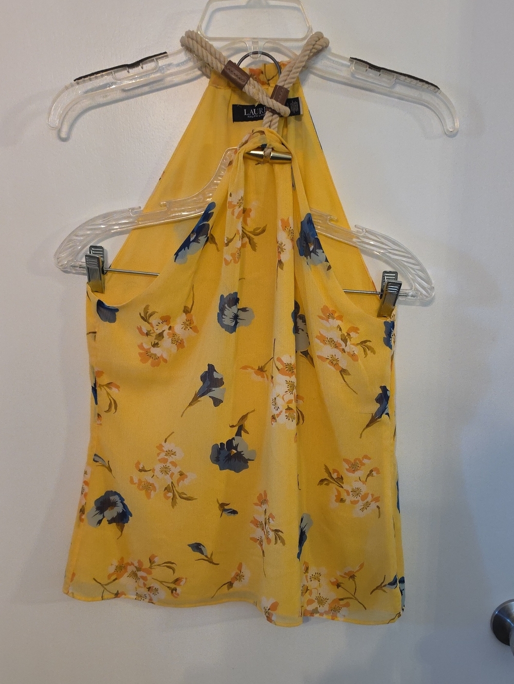 Lauren Ralph Lauren Yellow Floral Halter Camisole with Blue Accents